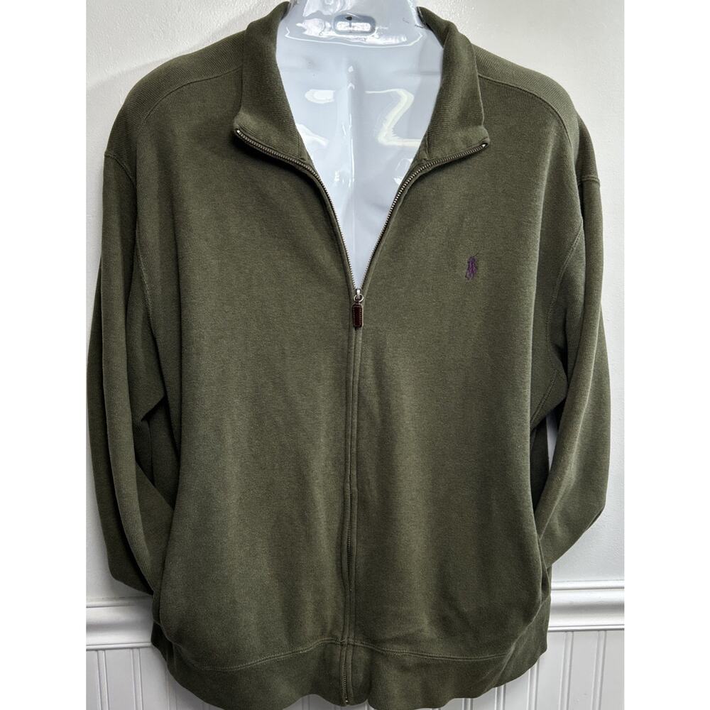 Vintage Polo Ralph Lauren Sweater Men XL Green Cotton Full Zip Casual Preppy - Picture 2 of 9